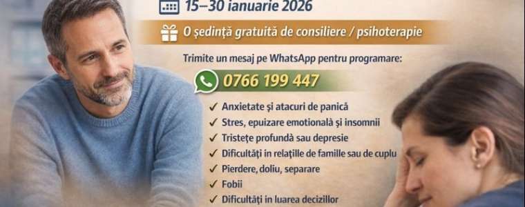 O sedinta gratuita de consiliere / psihoterapie